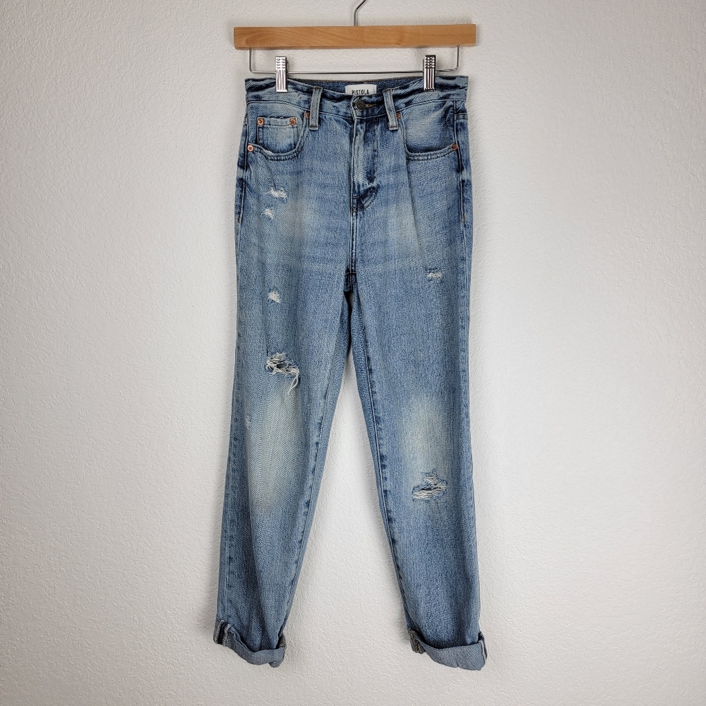 pistola Light Blue Distressed Straight-Leg Jeans - Picture 3 of 12